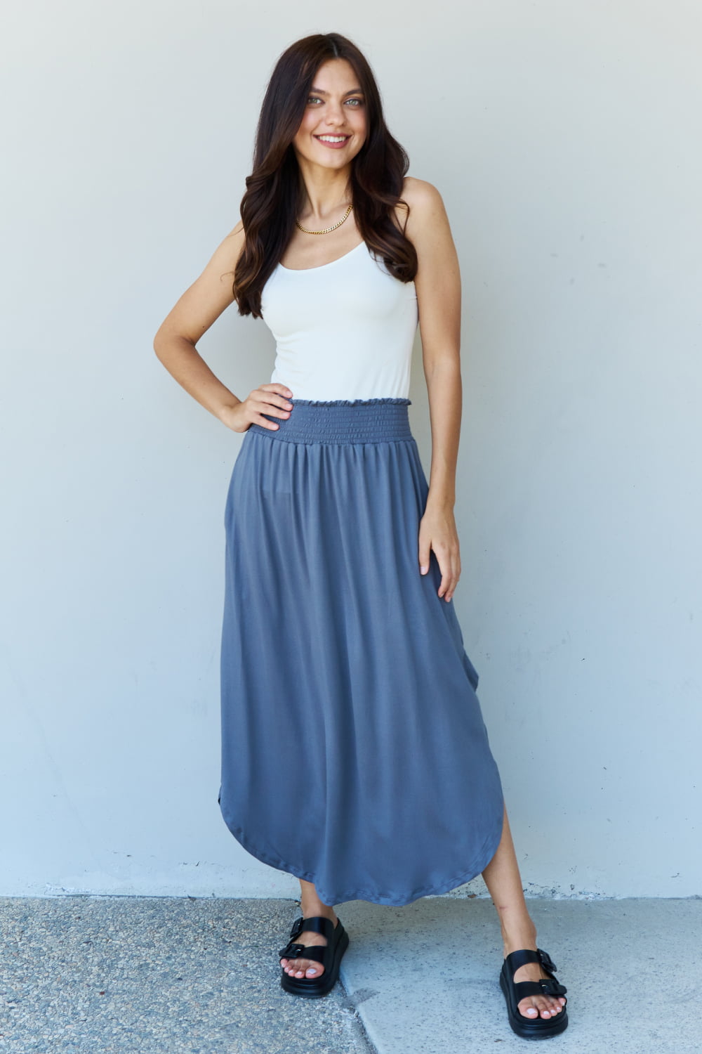 Bexley High Waist Scoop Hem Maxi Skirt