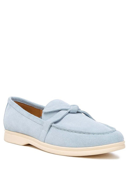 Nautica Genuine Suede Knot Detailed Loafers in baby blue, front angle display.
