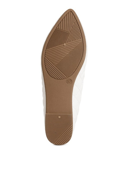 Bottom view of white ballet flats with TPR sole.