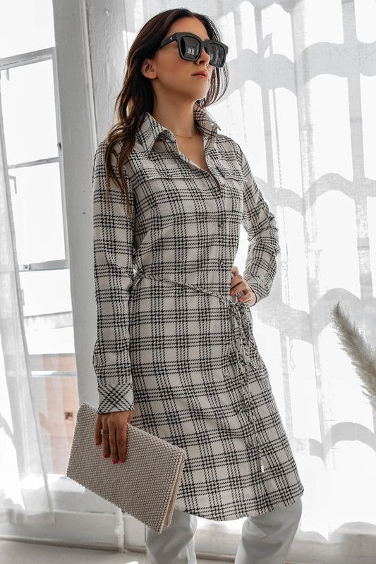 Elouise Rodeo Plaid Print Button Shirt Midi Dress