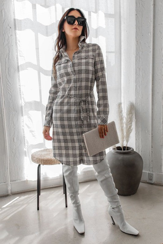 Elouise Rodeo Plaid Print Button Shirt Midi Dress