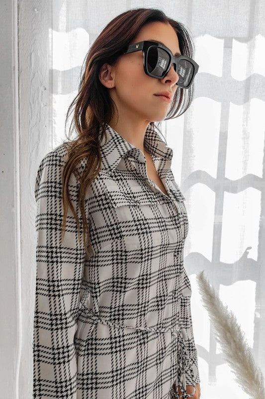 Elouise Rodeo Plaid Print Button Shirt Midi Dress