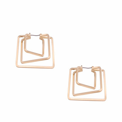 Minimal Gold Square Cut Out Earrings in gold-tone metal with geometric design, moving joint, and latch stud closure.