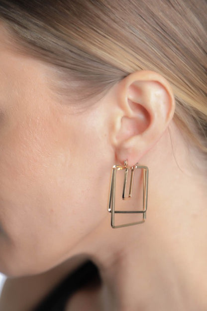 Minimal Gold Square Cut Out Earrings - Geometric Design, Latch Stud Closure, Lightweight Metal