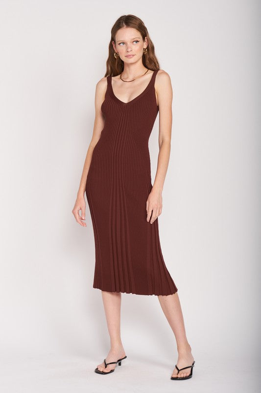 Liv V-Neck Ribbed Midi Dress With Open Back