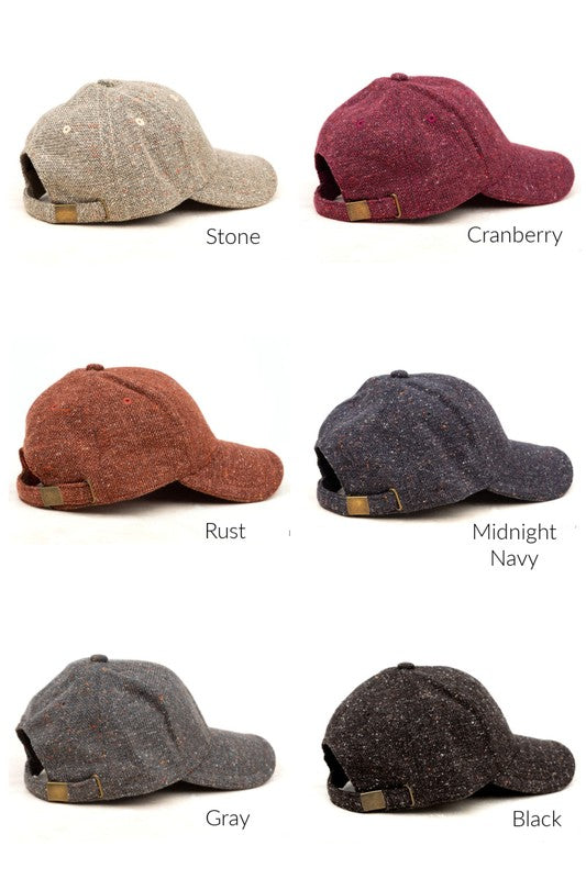 Lineup of all Faryn Fall Tweed Ball Cap colors with each shade labeled underneath