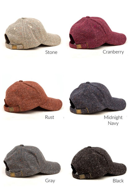 Lineup of all Faryn Fall Tweed Ball Cap colors with each shade labeled underneath