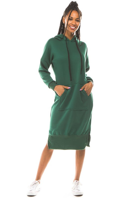 Leonora Hoodie Dress in Emerald Green