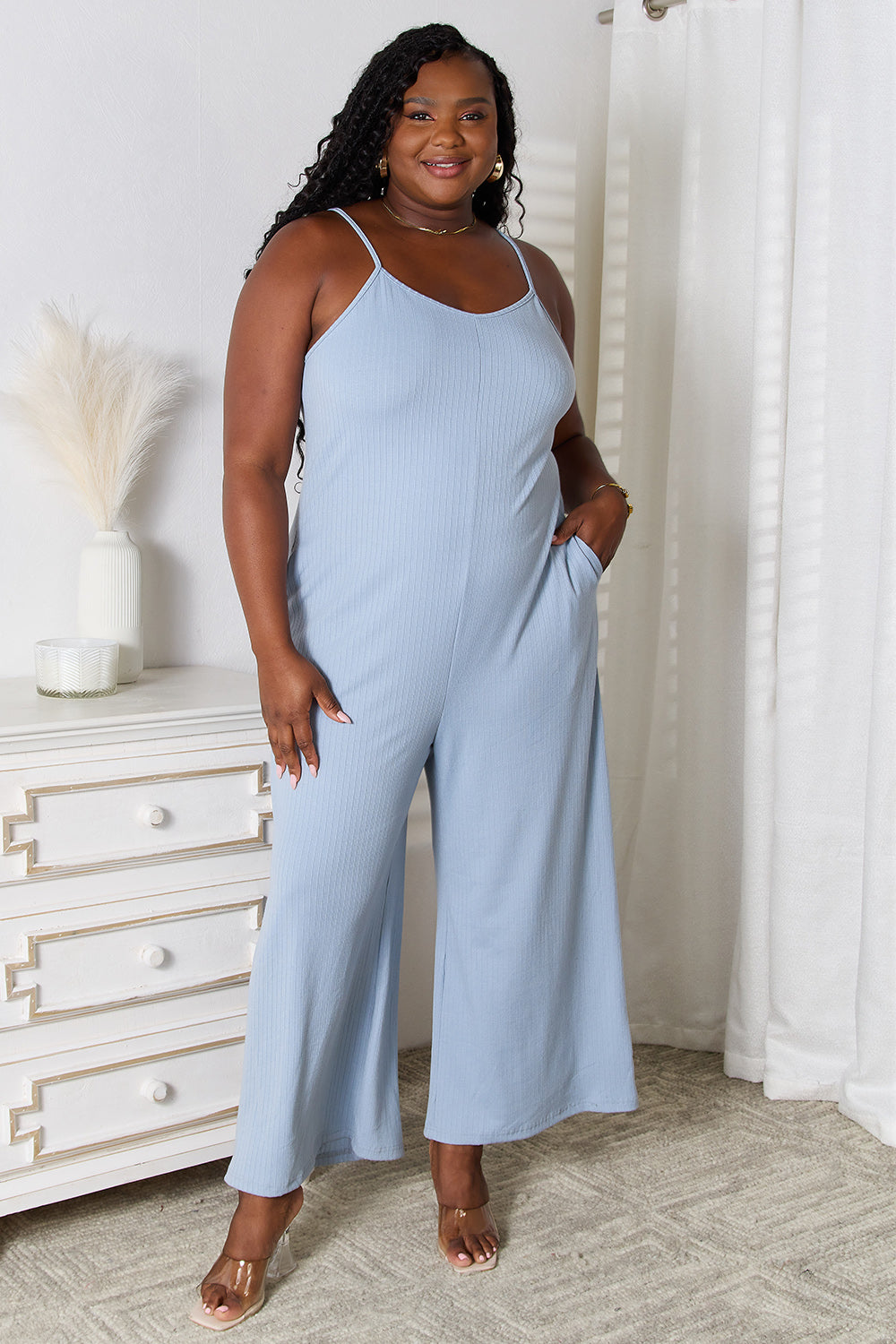 May Spaghetti Strap V-Neck Jumpsuit ( Full Size Range)