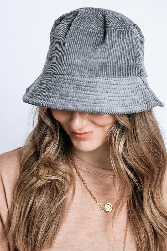 Grey Corduroy Bucket Hat with a classic silhouette and relaxed brim.