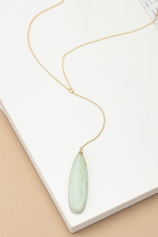 Long Oval Natural Stone Pendant Y Shaped Necklace