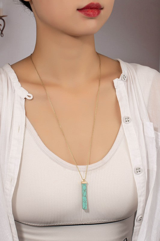 Long Bar Natural Stone Pendant Necklace