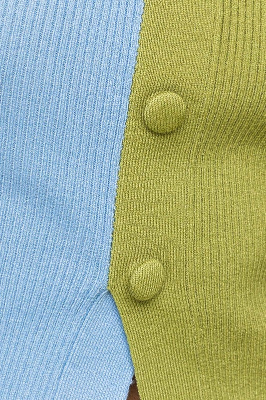 Hadria Color Block Button Front Sweater Top