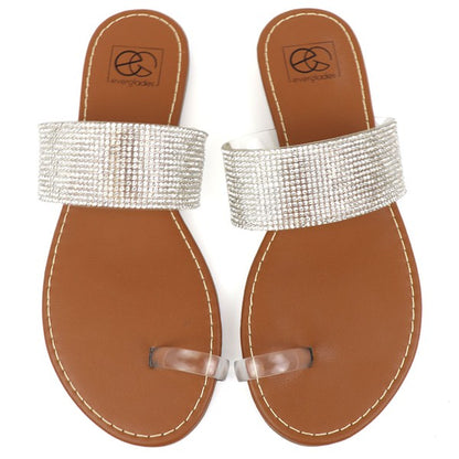Pair of Kylie Rhinestone Toe Ring Sandals side by side, featuring clear straps and sparkling rhinestones.
