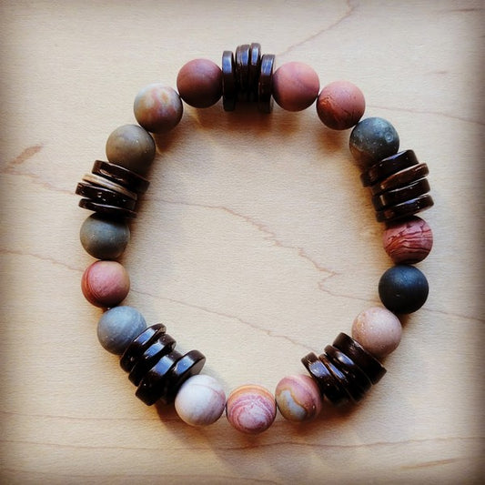 Picasso Frosted Jasper and Wood Stretch Bracelet