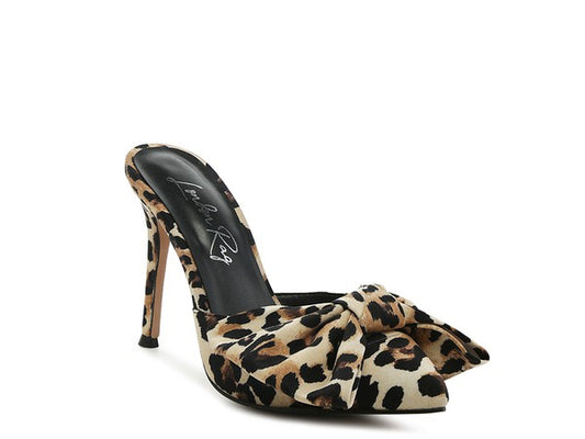 Joelle Leopard Print Pumps with oversized bow, pointed toe, and stiletto heel