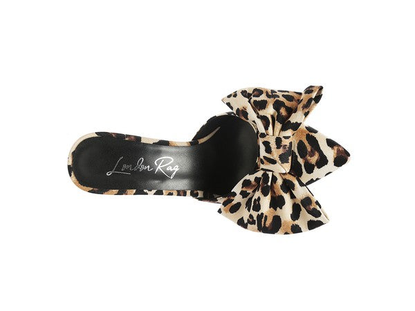 Overhead view of Joelle Pumps showing leopard print and large bow detail