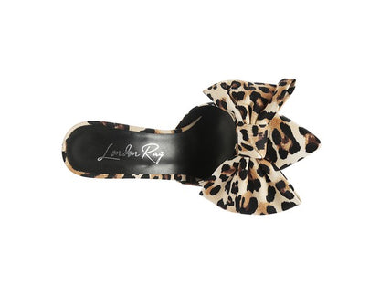 Overhead view of Joelle Pumps showing leopard print and large bow detail