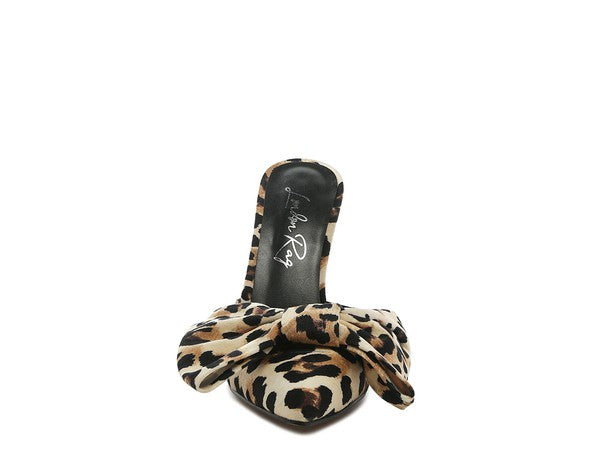 Joelle Leopard Print Pump, oversized bow at toe and sleek pointed front