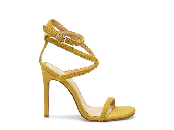 Yellow Sherri Suede Stiletto Sandals highlighting slim stiletto heel and suede texture
