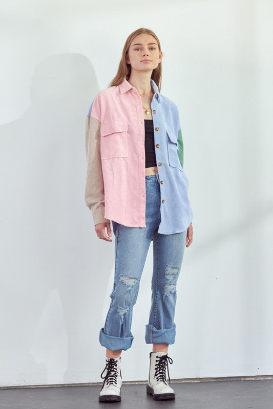 Nayla Color Block Button Down Shirt