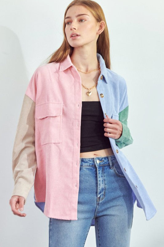 Nayla Color Block Button Down Shirt