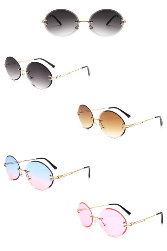 Adeline Round Oval Rimless Circle Vintage Sunglasses