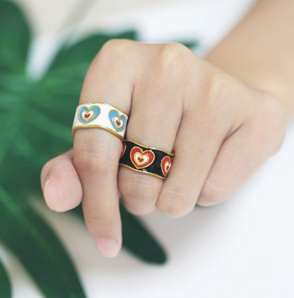 Priscilla Pop Hearts Ring - Adjustable, Enamel Heart Design, Gold Plated