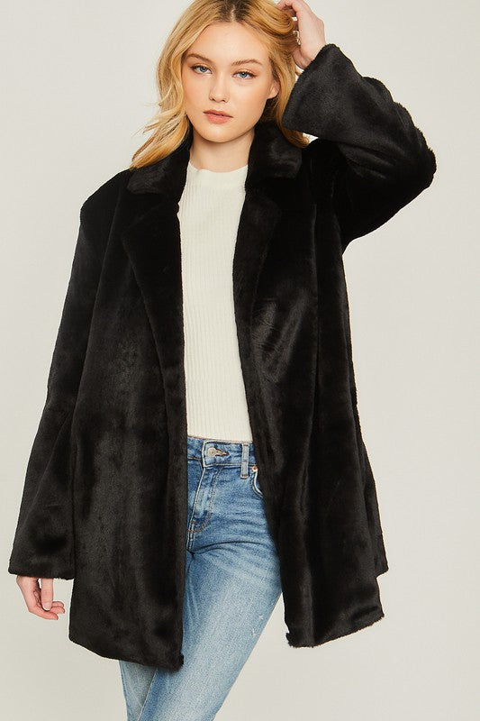 Solene Woven Solid Teddy Collar Coat