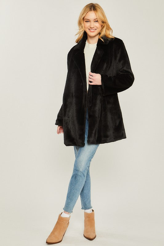 Solene Woven Solid Teddy Collar Coat