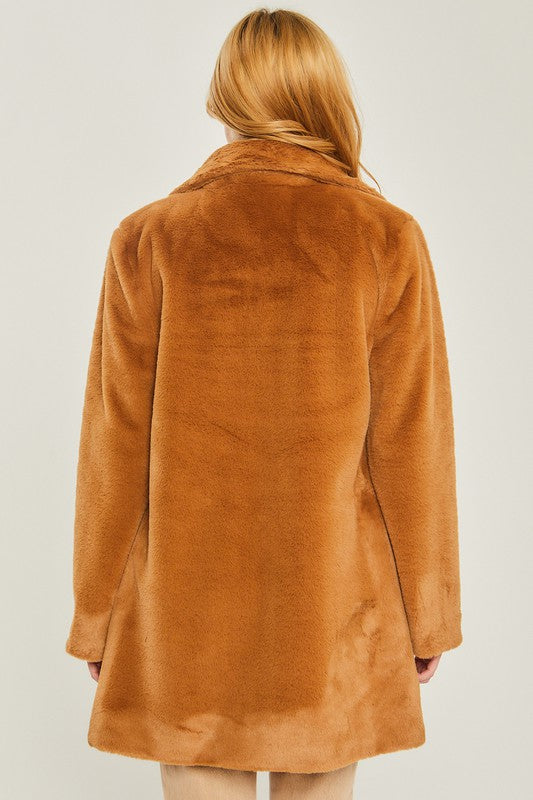 Solene Woven Solid Teddy Collar Coat