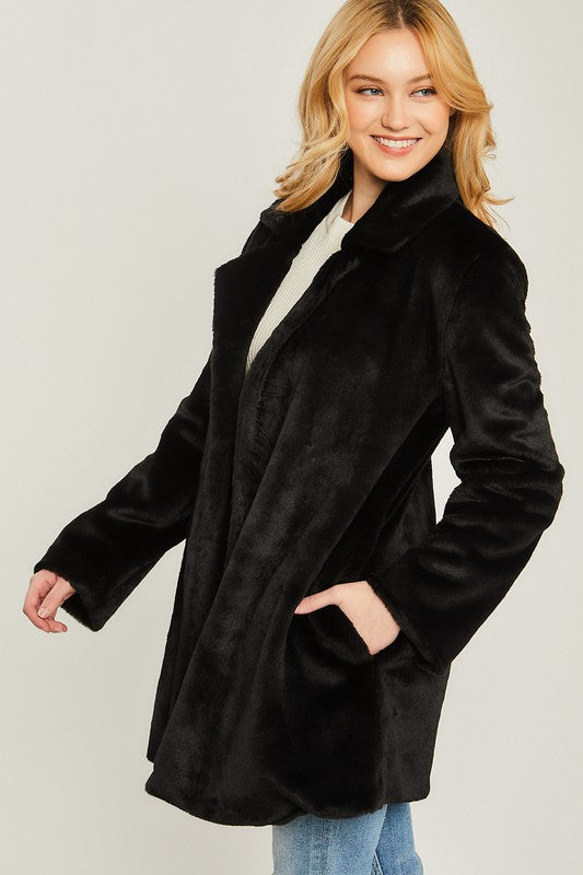 Solene Woven Solid Teddy Collar Coat