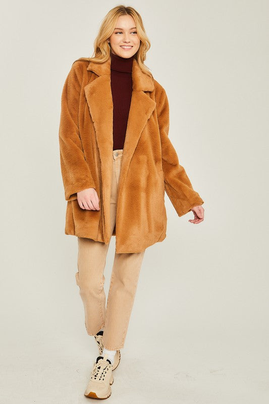 Solene Woven Solid Teddy Collar Coat