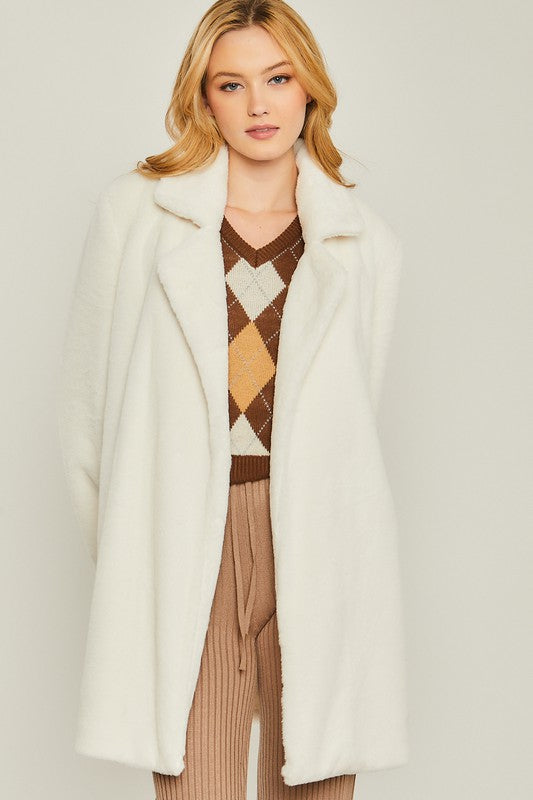 Solene Woven Solid Teddy Collar Coat