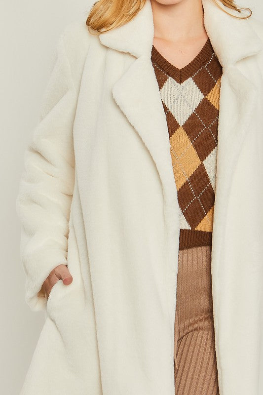 Solene Woven Solid Teddy Collar Coat