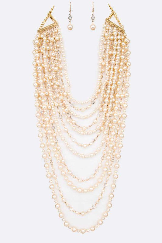 Mazie Million Layered Pearl Strands Necklace Set