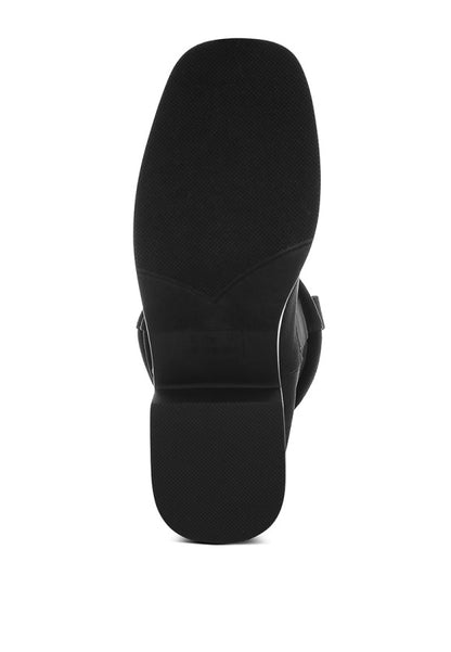 Bottom sole of black Ottawa Slouchy Cowboy Boot showing tread pattern.