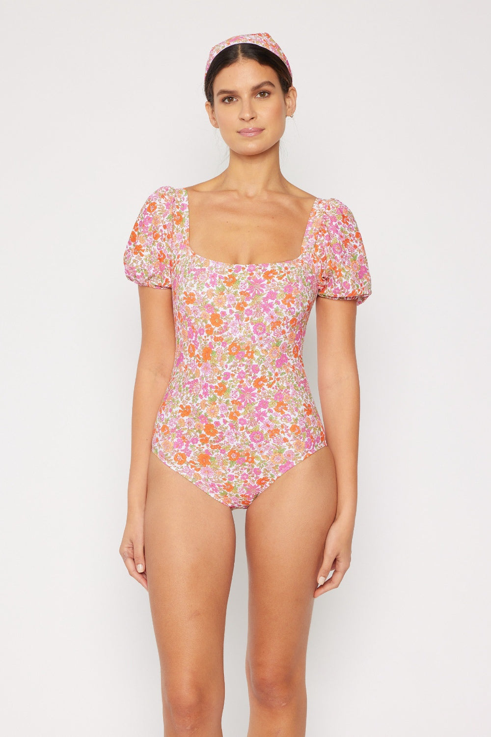 Trinity Beach Puff Sleeve One-Piece In Floral By Marina West