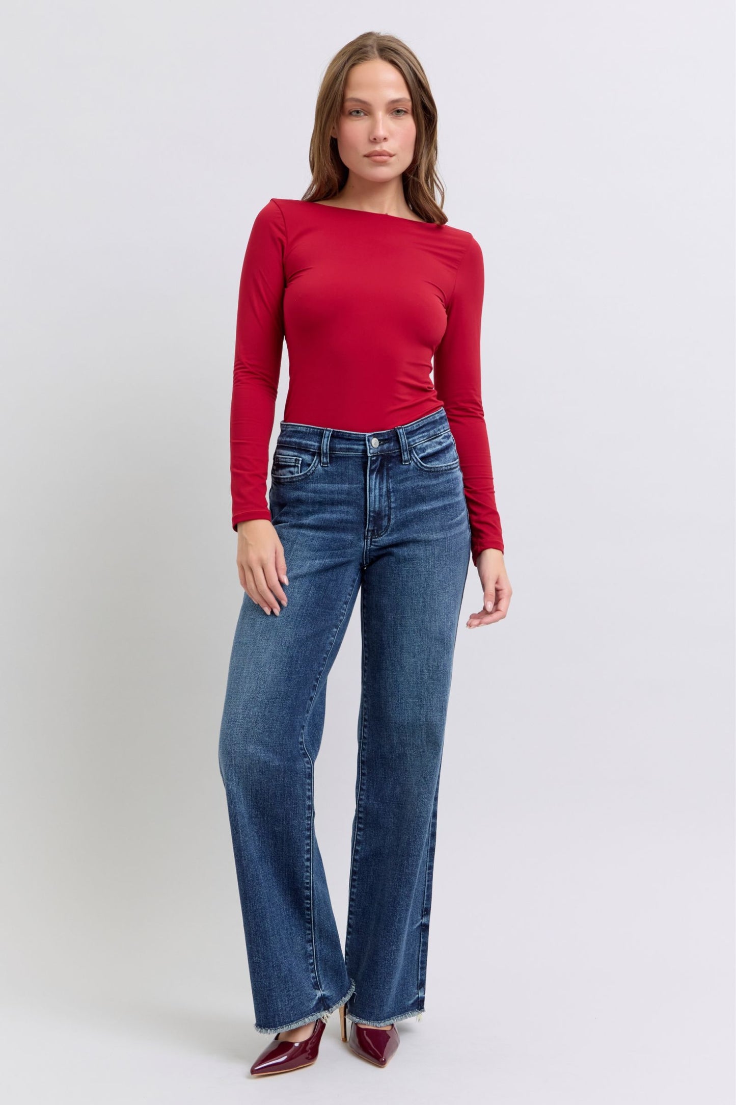 Faye Raw Hem Mid Rise Jeans by Judy Blue