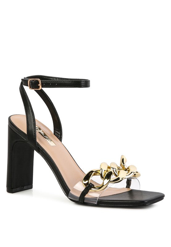 Ashlyn Kiss Chain Strap Block Heel Sandals