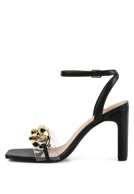 Ashlyn Kiss Chain Strap Block Heel Sandals