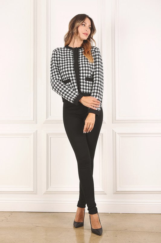 Sabine Black Check Knitted Jacket