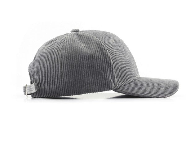 Lindy Corduroy Boyfriend Ball Cap in Gray, adjustable closure and corduroy design
