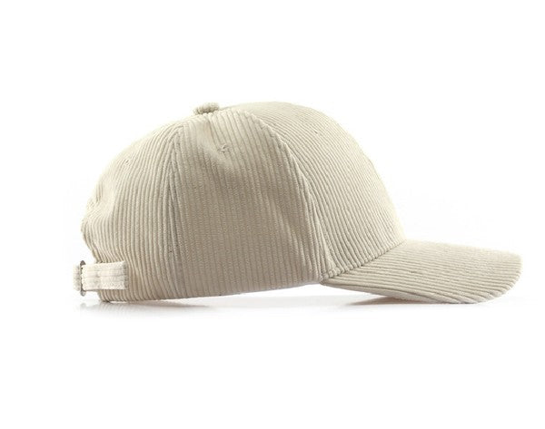 Lindy Corduroy Boyfriend Ball Cap in Beige, showing corduroy texture and adjustable closure