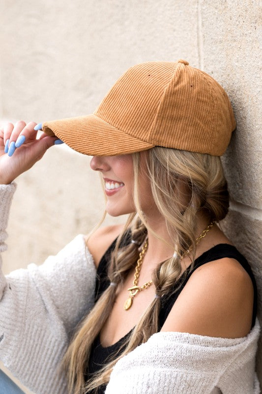 Lindy Corduroy Boyfriend Ball Cap in Camel, classic boyfriend fit with textured design