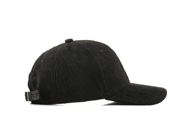 Lindy Corduroy Boyfriend Ball Cap in Black, corduroy finish with structured crown