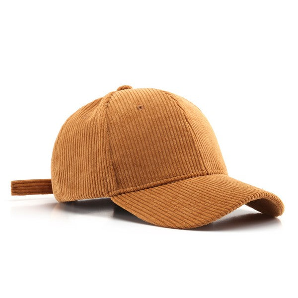Lindy Corduroy Boyfriend Ball Cap in Camel, textured corduroy with curved brim
