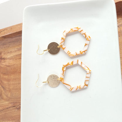 Lennox Hexagon Dangle Earrings - Pumpkin Spice with Gold Accents