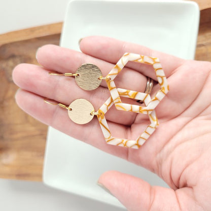 Lennox Hexagon Dangle Earrings - Pumpkin Spice with Gold Accents