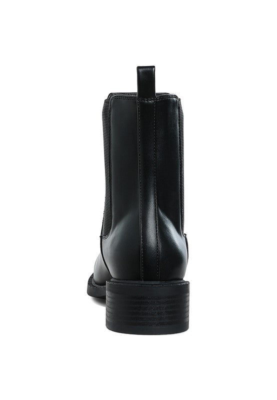 Back view of Tripoli Stacked Heel Chelsea Boots with ankle height design and stacked block heel.